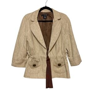 Willi Smith Retro Mod Linen Blazer Women's Size XL Natural Academia Cottagecore